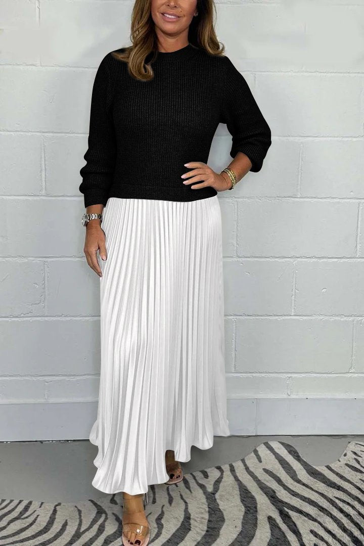 đ„Womenâs Stylish and Elegant Round-neck Pleated Dress