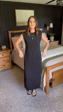 women's casual loose split wrinkle free maxi dress JWD Women Summer Round Neck Casual Loose Split Wrinkle-Free Long Maxi Vacation Dress with Pockets Denim Blue L