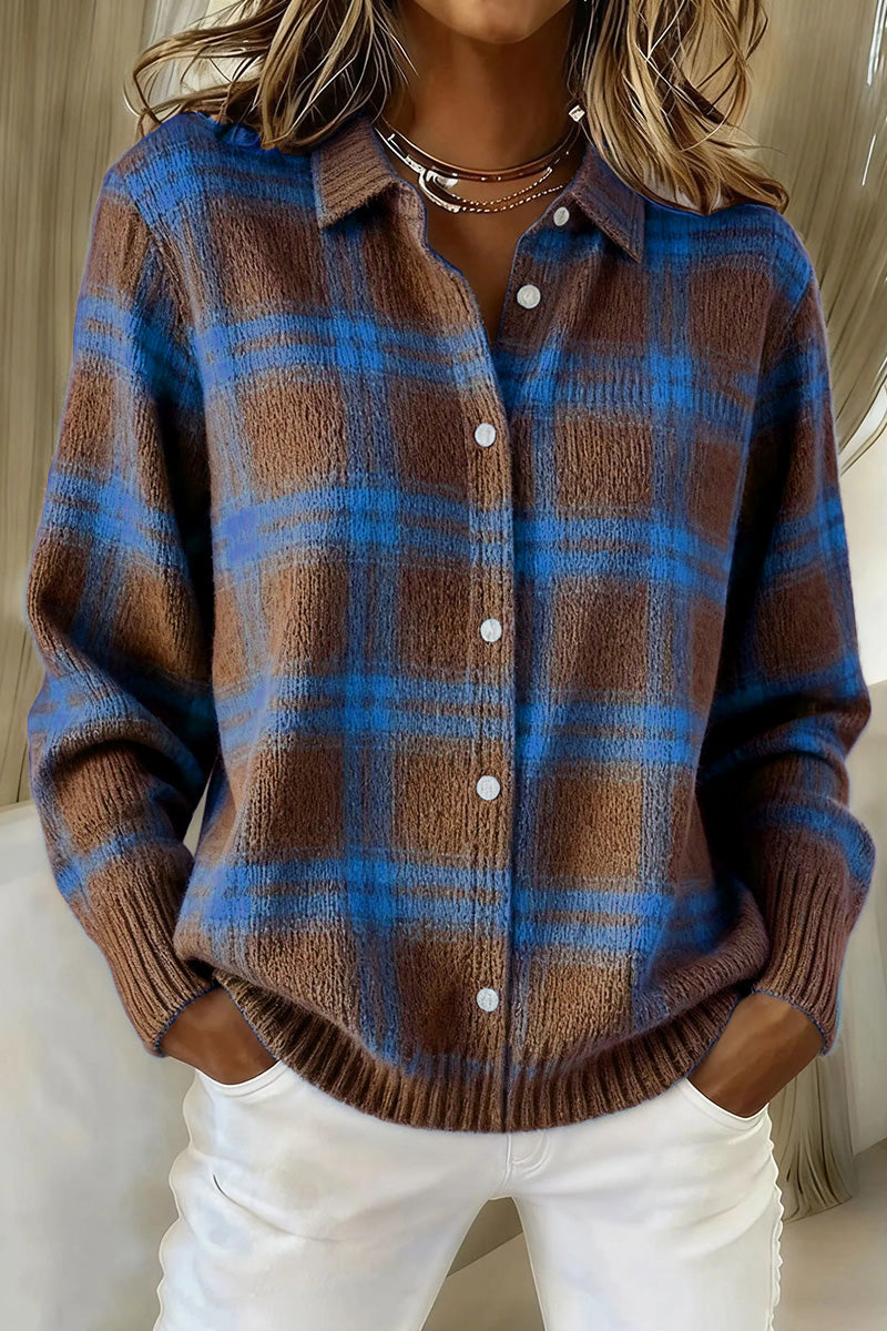 CLEARANCE SALE🔥 Women's Plaid Print Casual Cotton Buttoned Cardigan Sweater