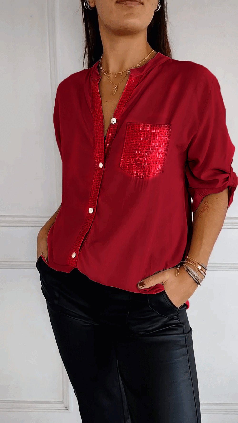 ✨Special products this week 💗V-neck Sequin Mid-sleeve Casual Top