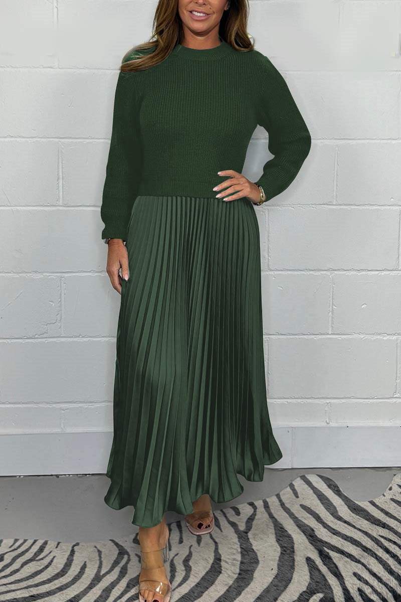 đ„Womenâs Stylish and Elegant Round-neck Pleated Dress