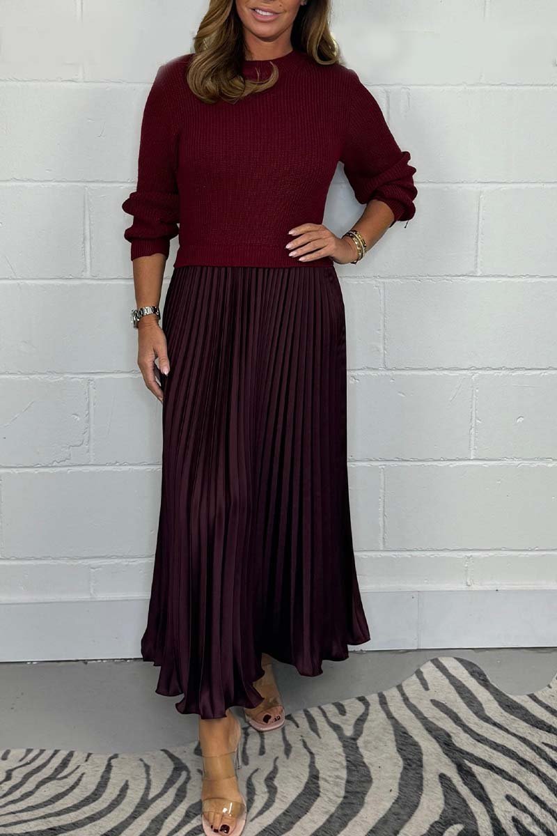 đ„Womenâs Stylish and Elegant Round-neck Pleated Dress