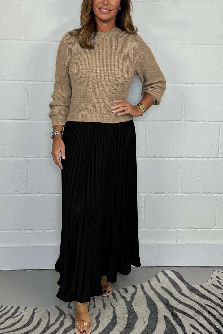 đ„Womenâs Stylish and Elegant Round-neck Pleated Dress