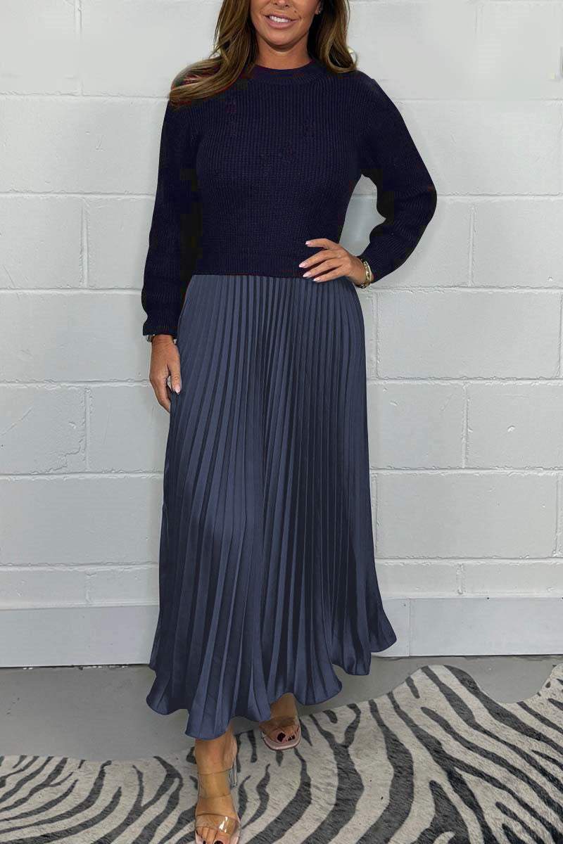 đ„Womenâs Stylish and Elegant Round-neck Pleated Dress