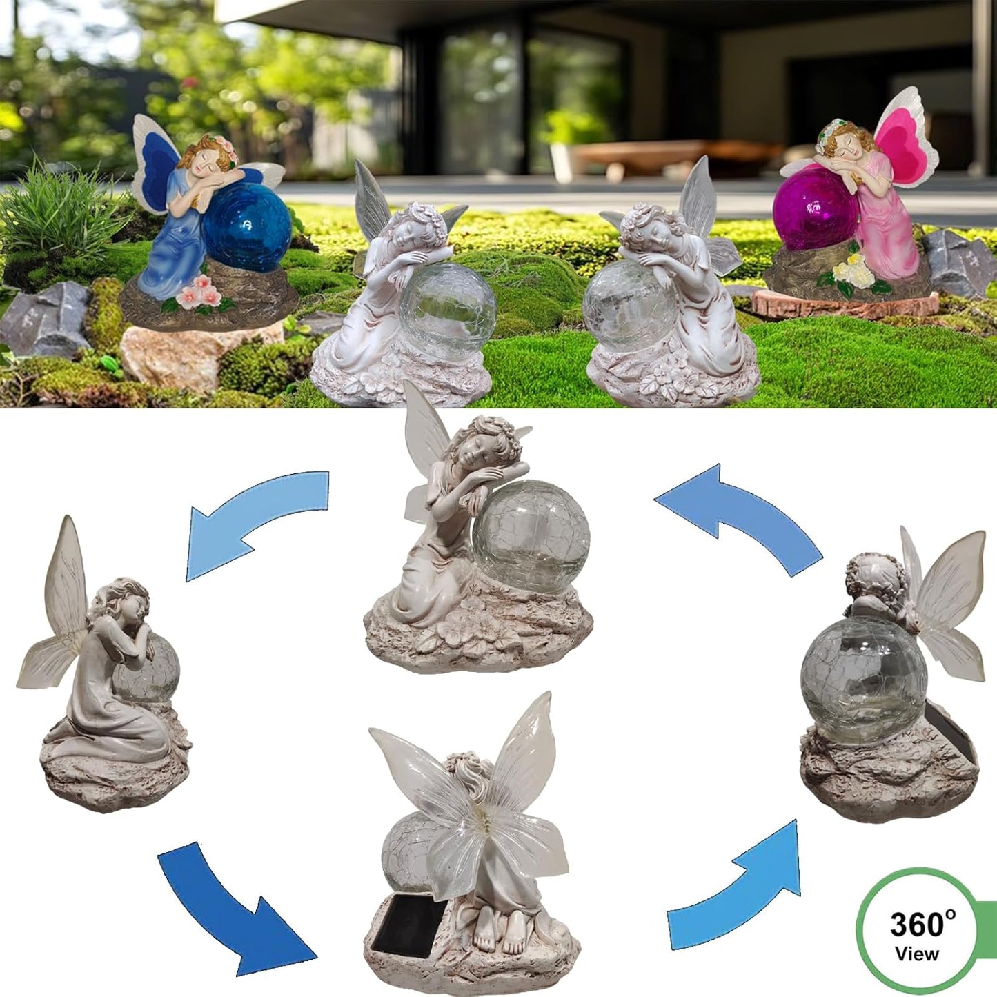 Solar Powered Outdoor Flower Fairy Statue with Glass Ball