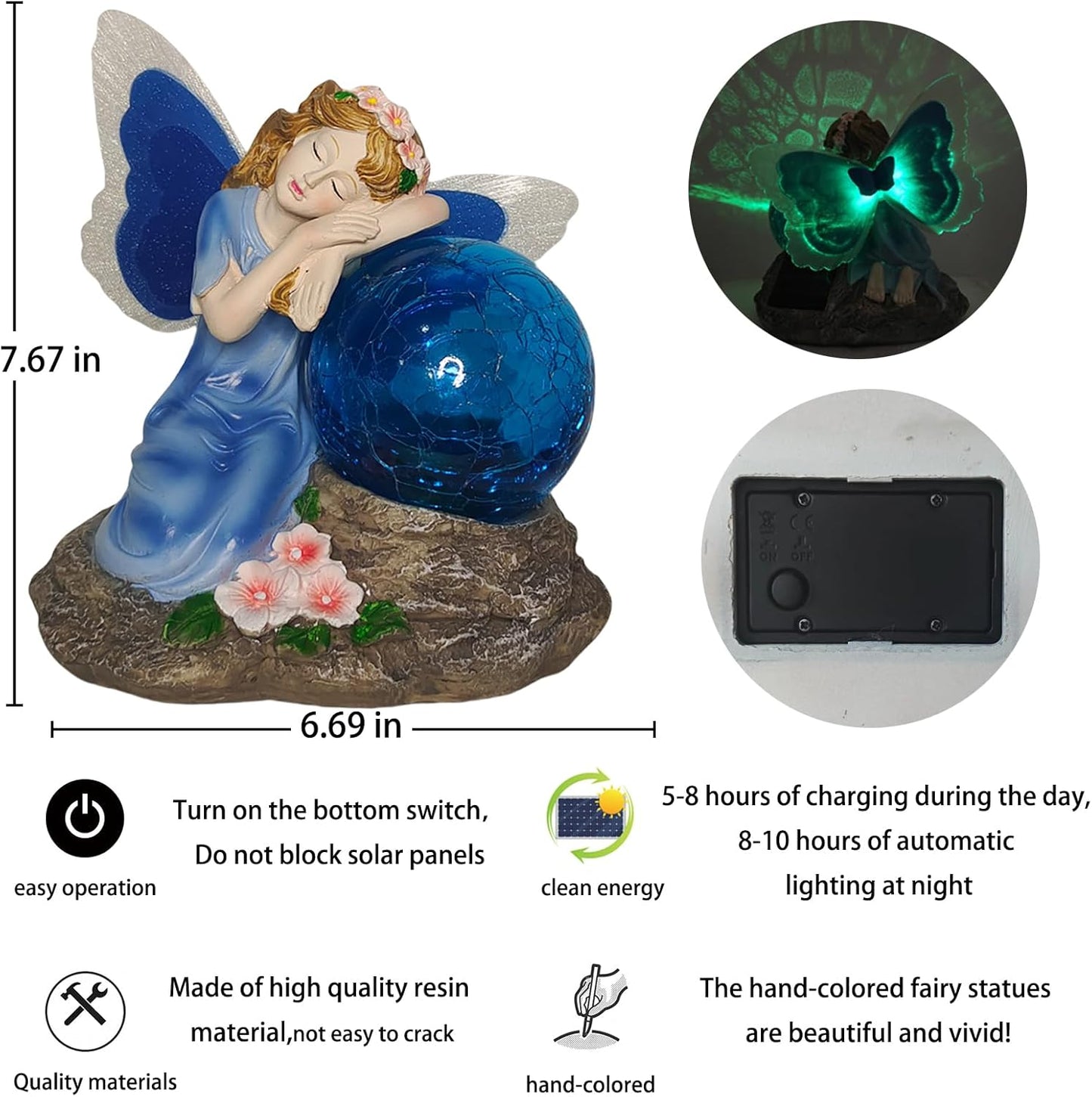 Solar Powered Outdoor Flower Fairy Statue with Glass Ball