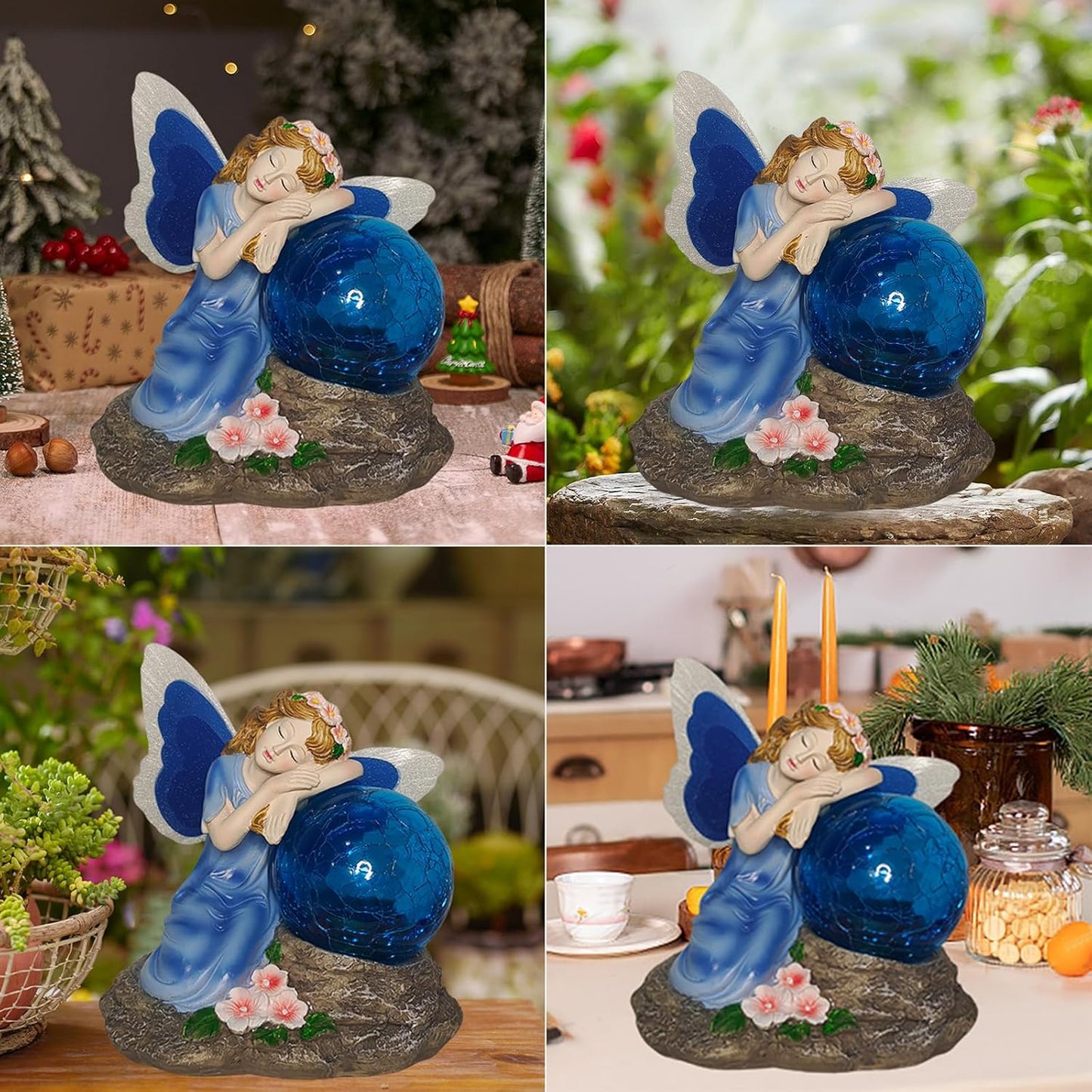 Solar Powered Outdoor Flower Fairy Statue with Glass Ball