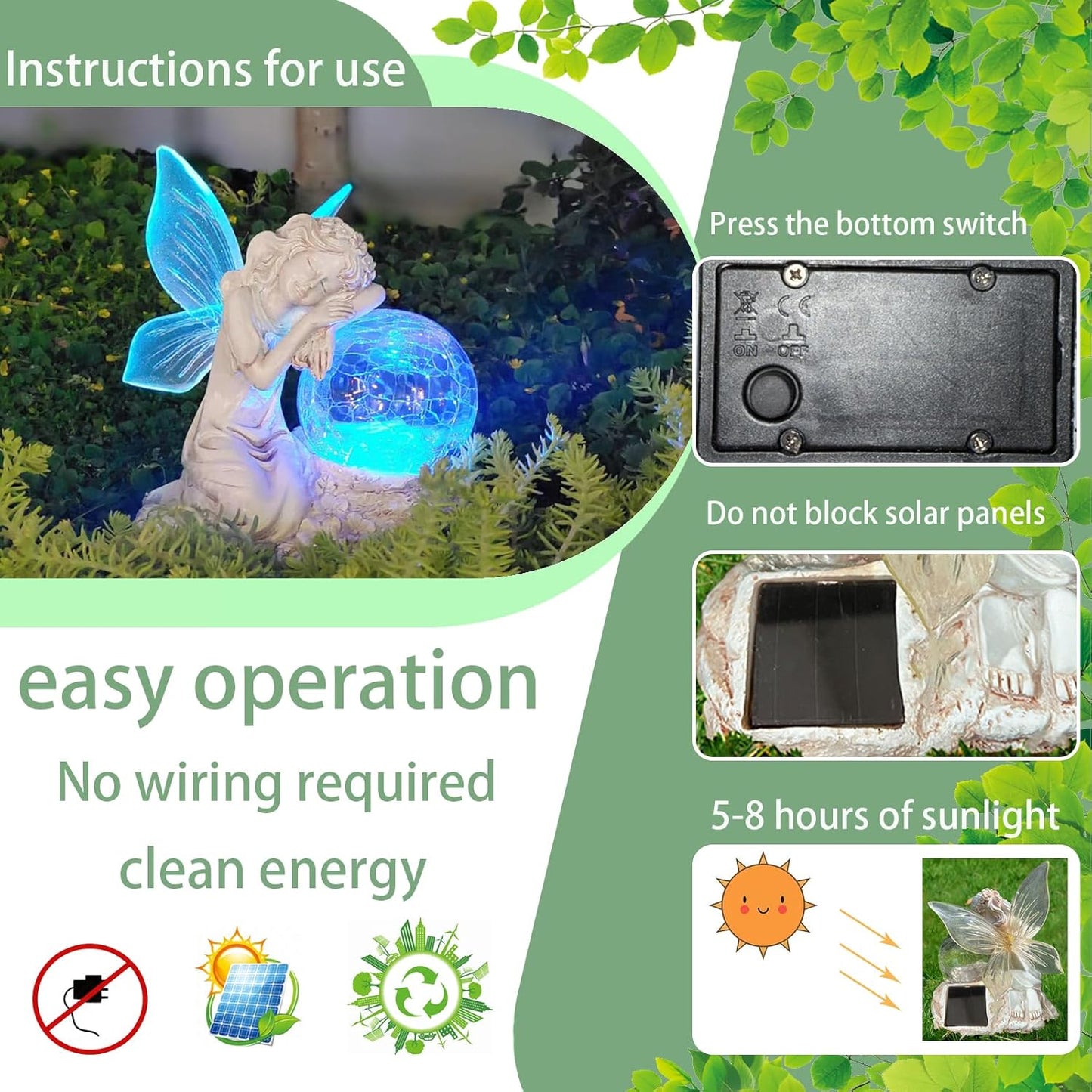 Solar Powered Outdoor Flower Fairy Statue with Glass Ball