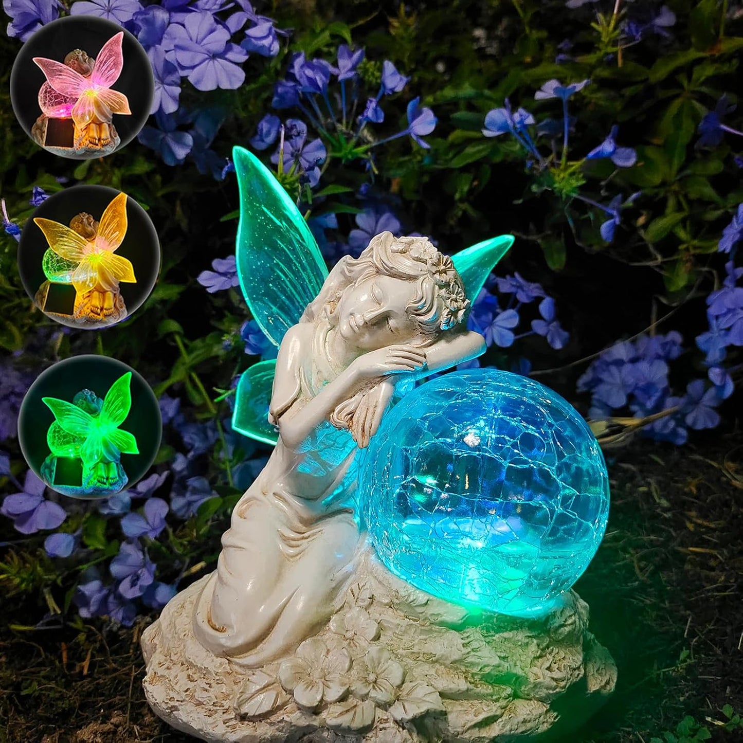 Solar Powered Outdoor Flower Fairy Statue with Glass Ball