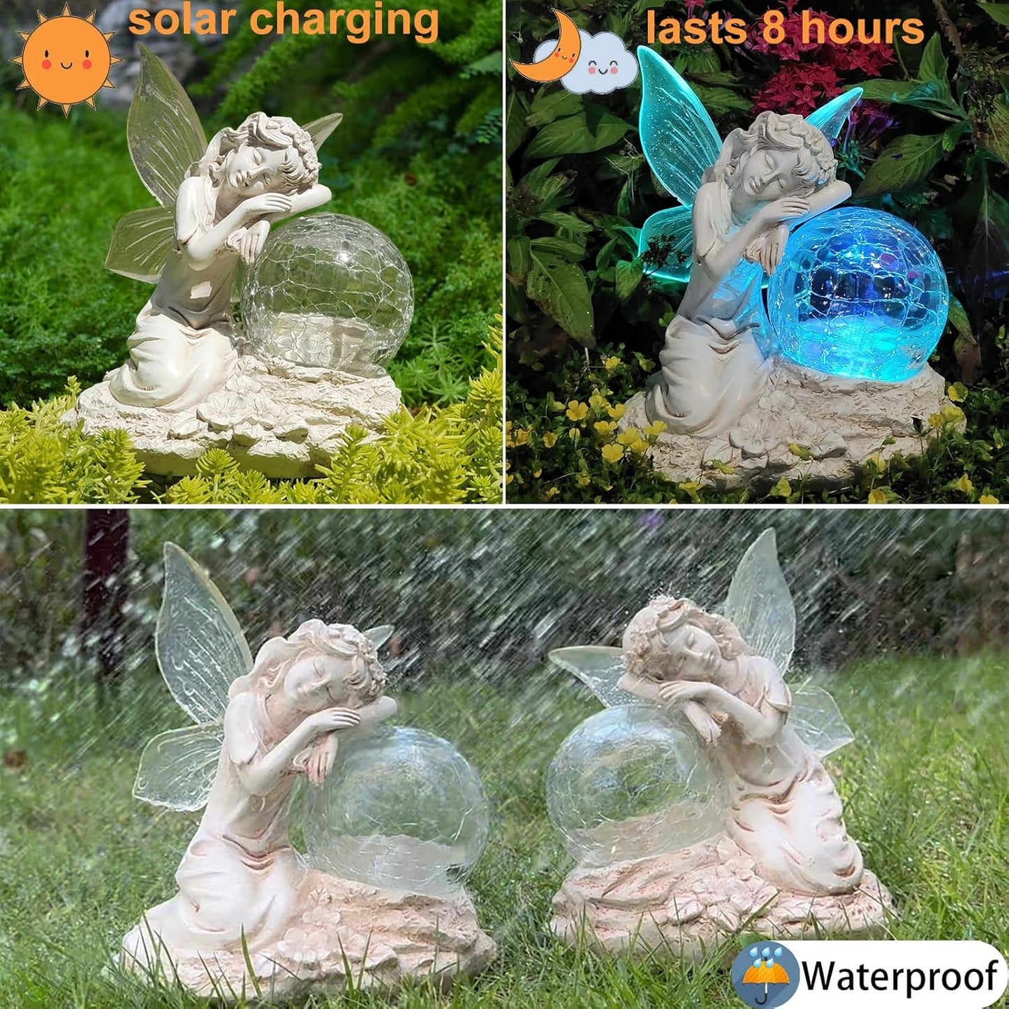 Solar Powered Outdoor Flower Fairy Statue with Glass Ball
