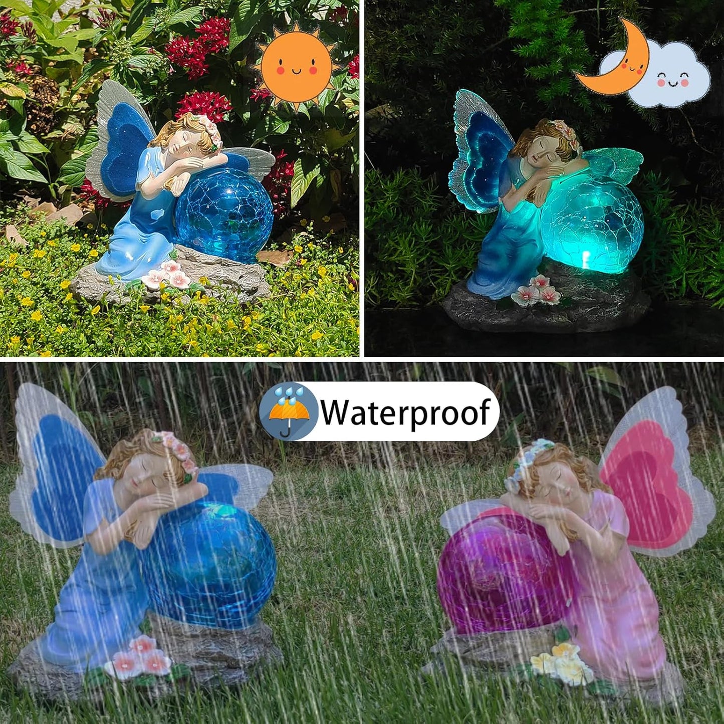 Solar Powered Outdoor Flower Fairy Statue with Glass Ball