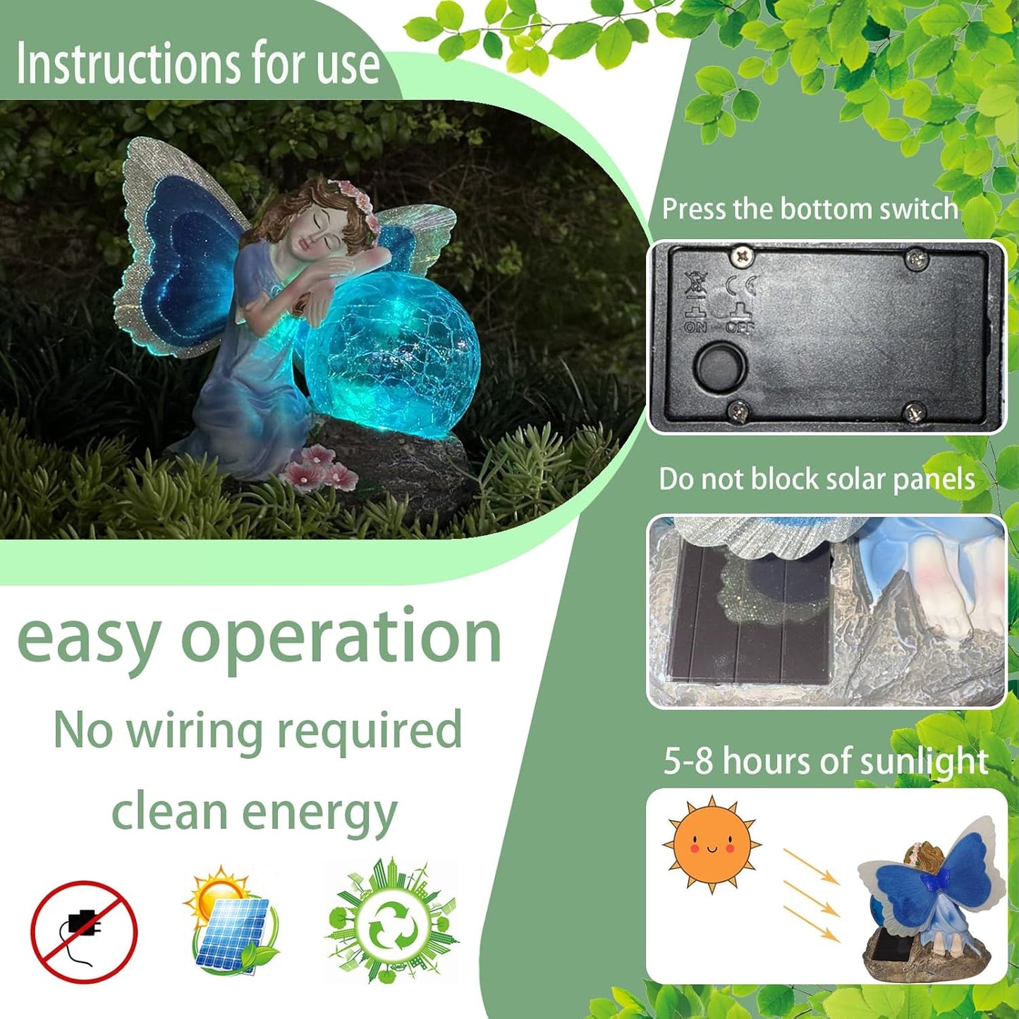 Solar Powered Outdoor Flower Fairy Statue with Glass Ball