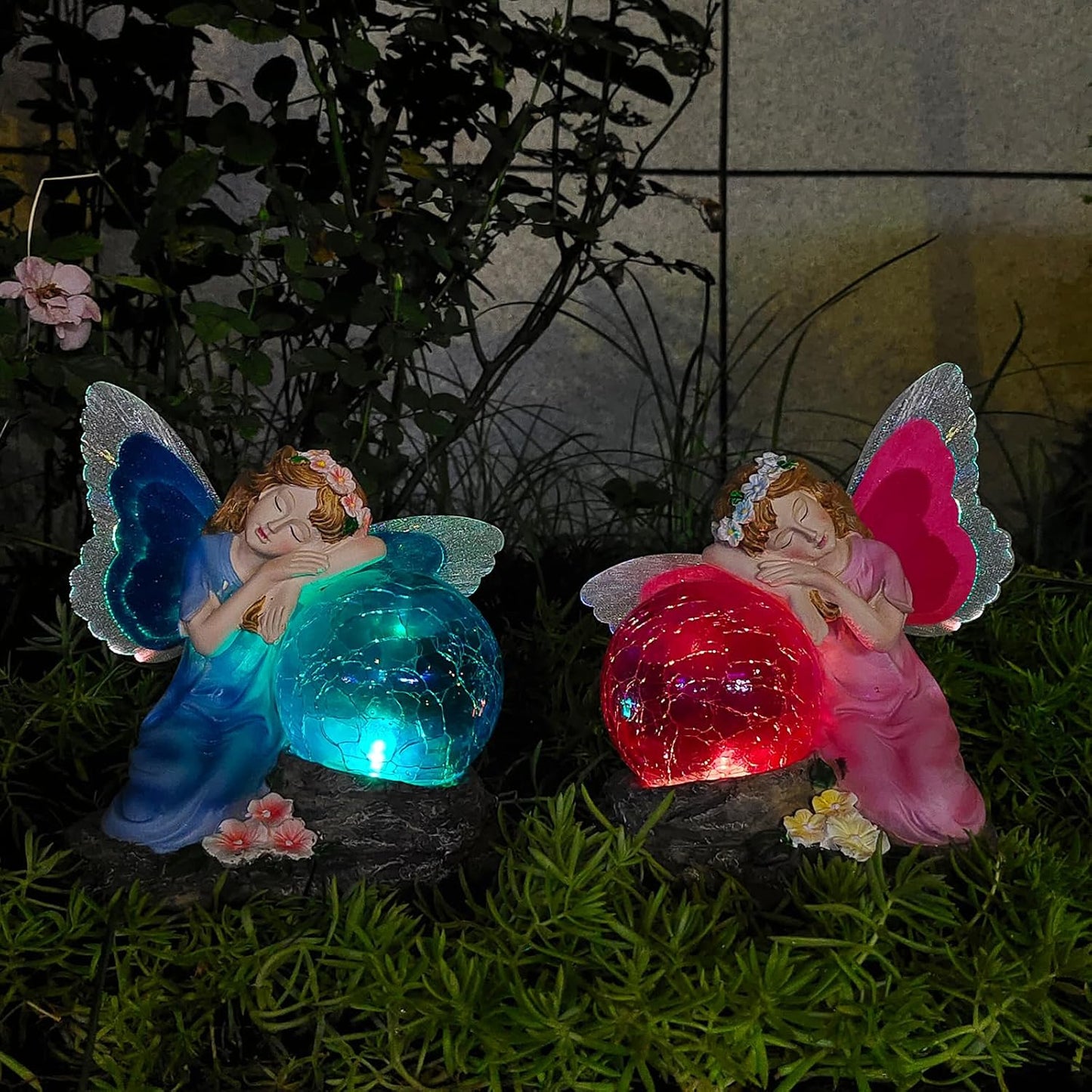 Solar Powered Outdoor Flower Fairy Statue with Glass Ball