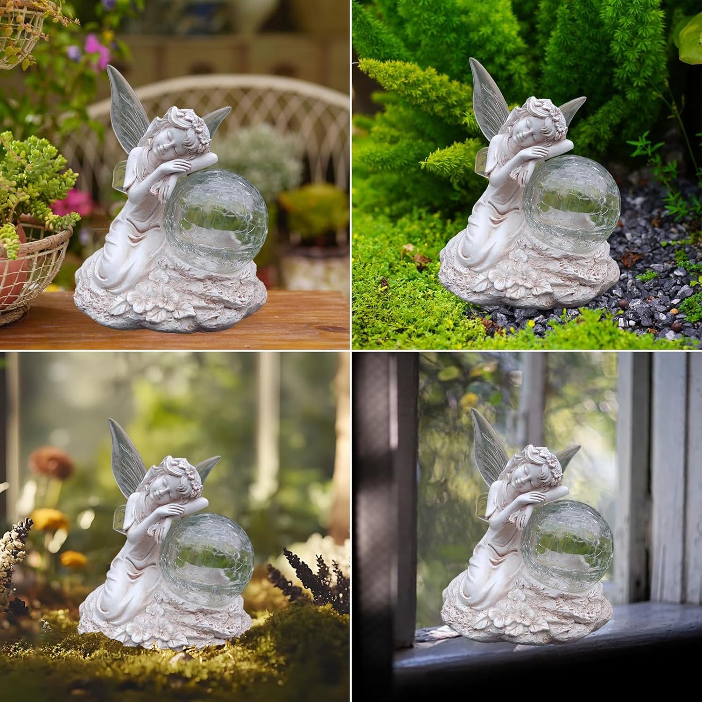 Solar Powered Outdoor Flower Fairy Statue with Glass Ball