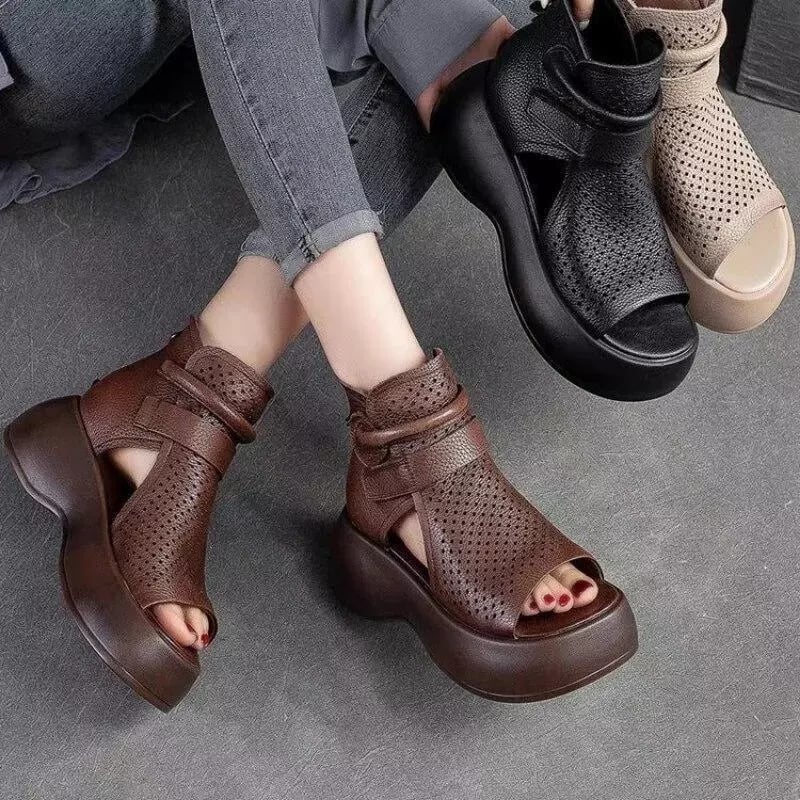 Women's Retro Soft PU Leather Sandalias