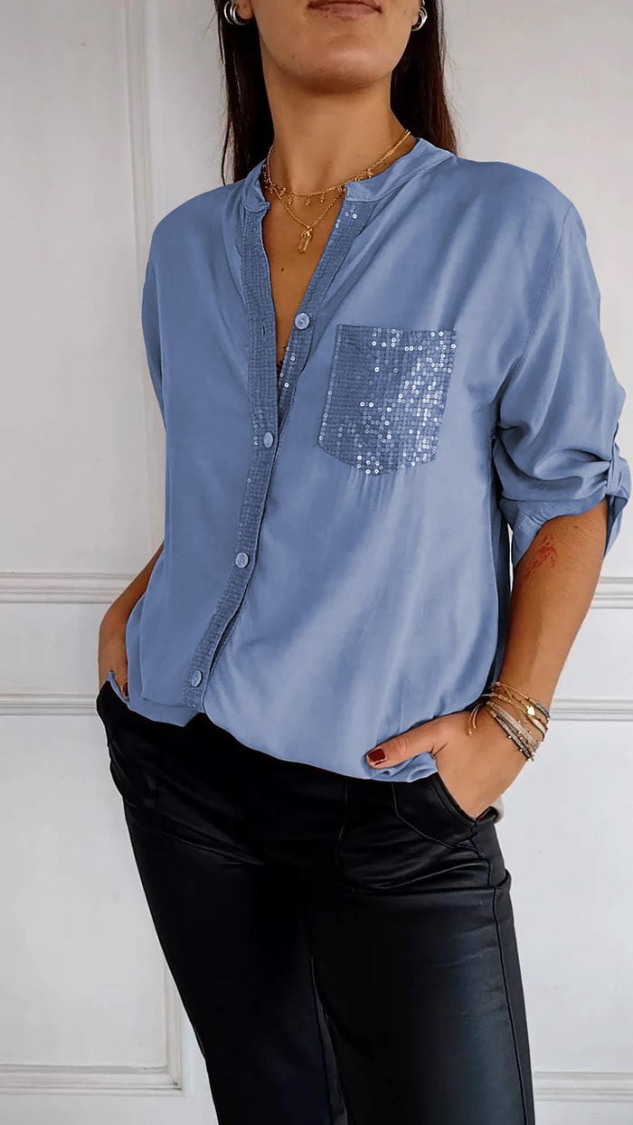 ✨Special products this week 💗V-neck Sequin Mid-sleeve Casual Top