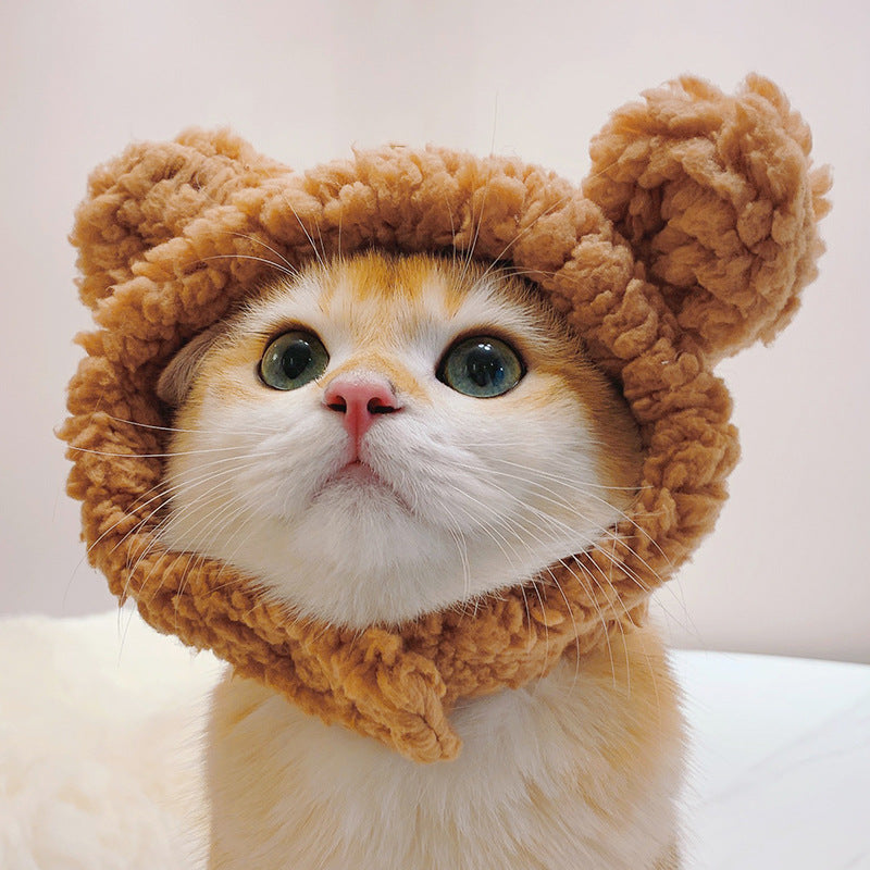 Pet Cat Headwear — Lion, Rabbit Ears, Frog, and Teddy Bear Styles