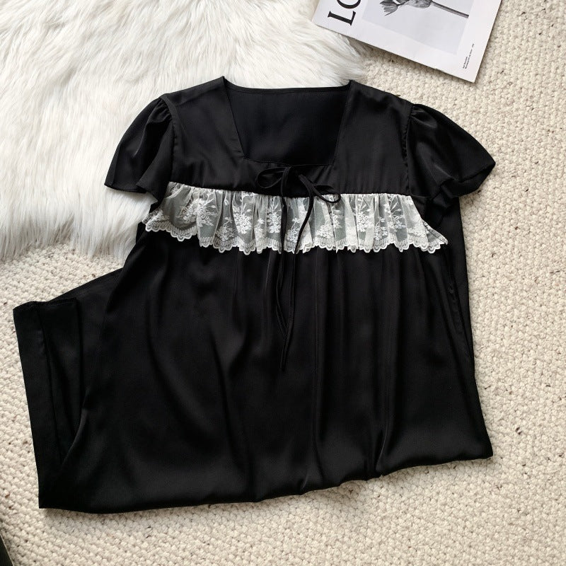 Minimalist-style apricot lace nightgown with a bow for women.