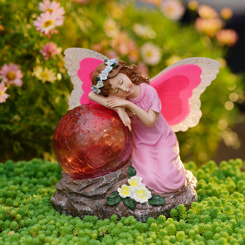 Solar Powered Outdoor Flower Fairy Statue with Glass Ball