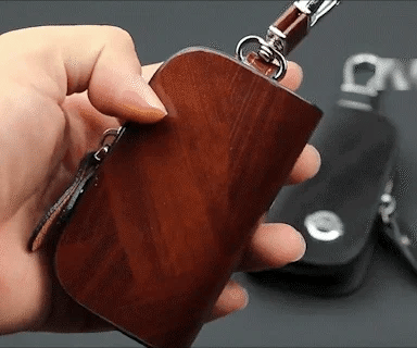 💥$19.99🚗 Car Key Pouch,Wood Grain Cowhide Leather