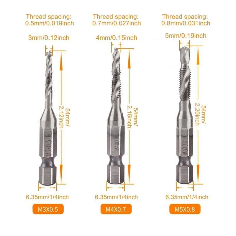 3 In 1 Spiral Tap Hex Shank Drill Bit Set