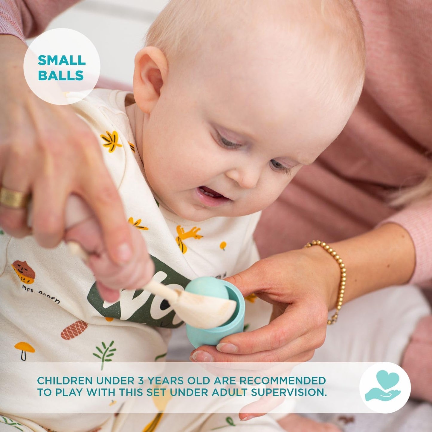 Rainbow Balls in Cups Toddler Montessori Toys, Kids Preschool Wooden Matching Games for Learning Color Sorting and Counting