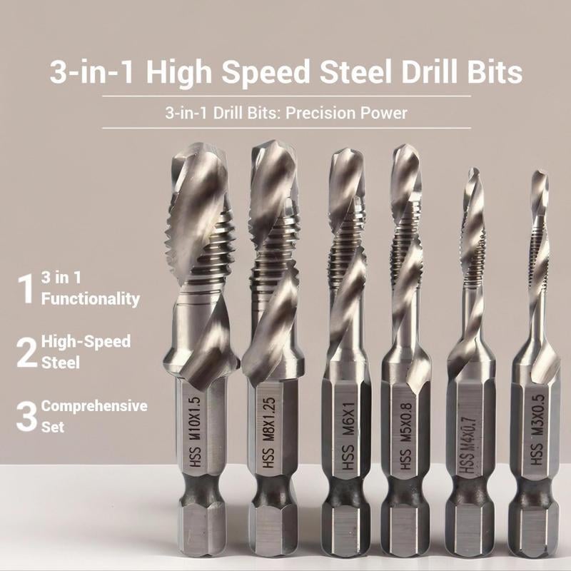 3 In 1 Spiral Tap Hex Shank Drill Bit Set