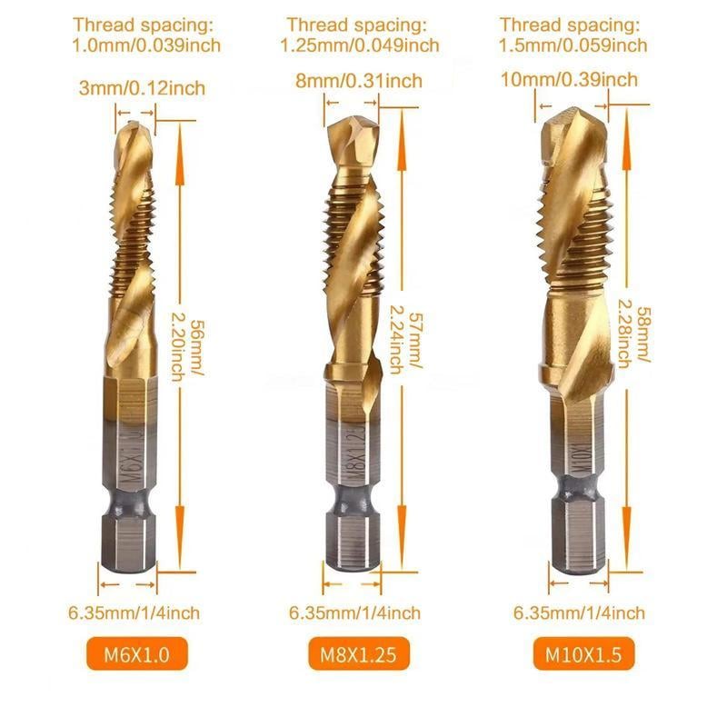 3 In 1 Spiral Tap Hex Shank Drill Bit Set