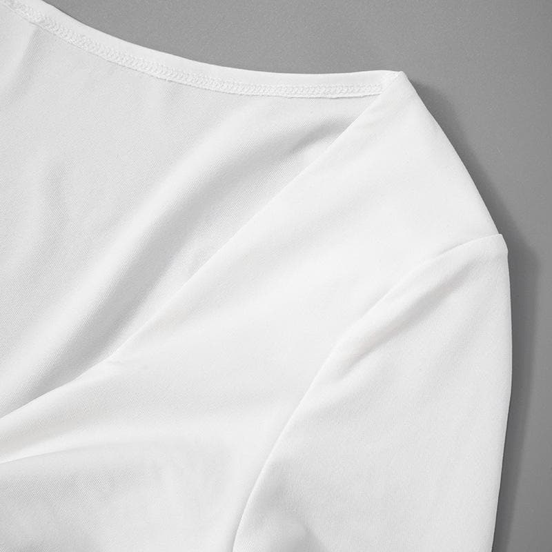 Long flared sleeve ruched v neck solid mini dress