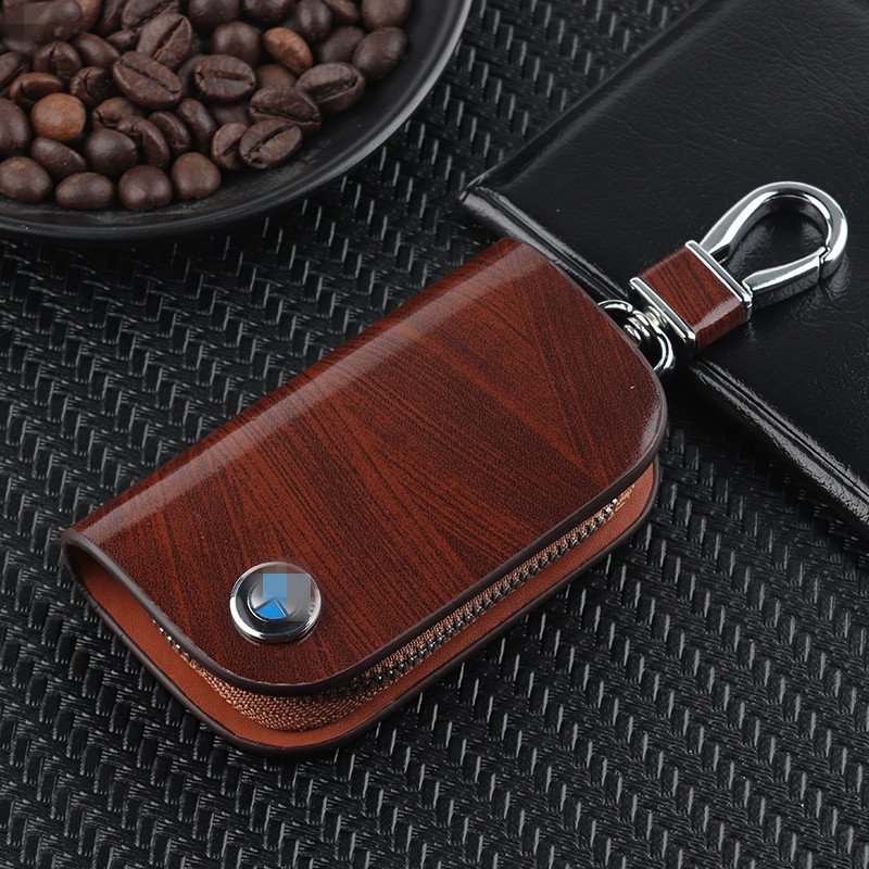 💥$19.99🚗 Car Key Pouch,Wood Grain Cowhide Leather
