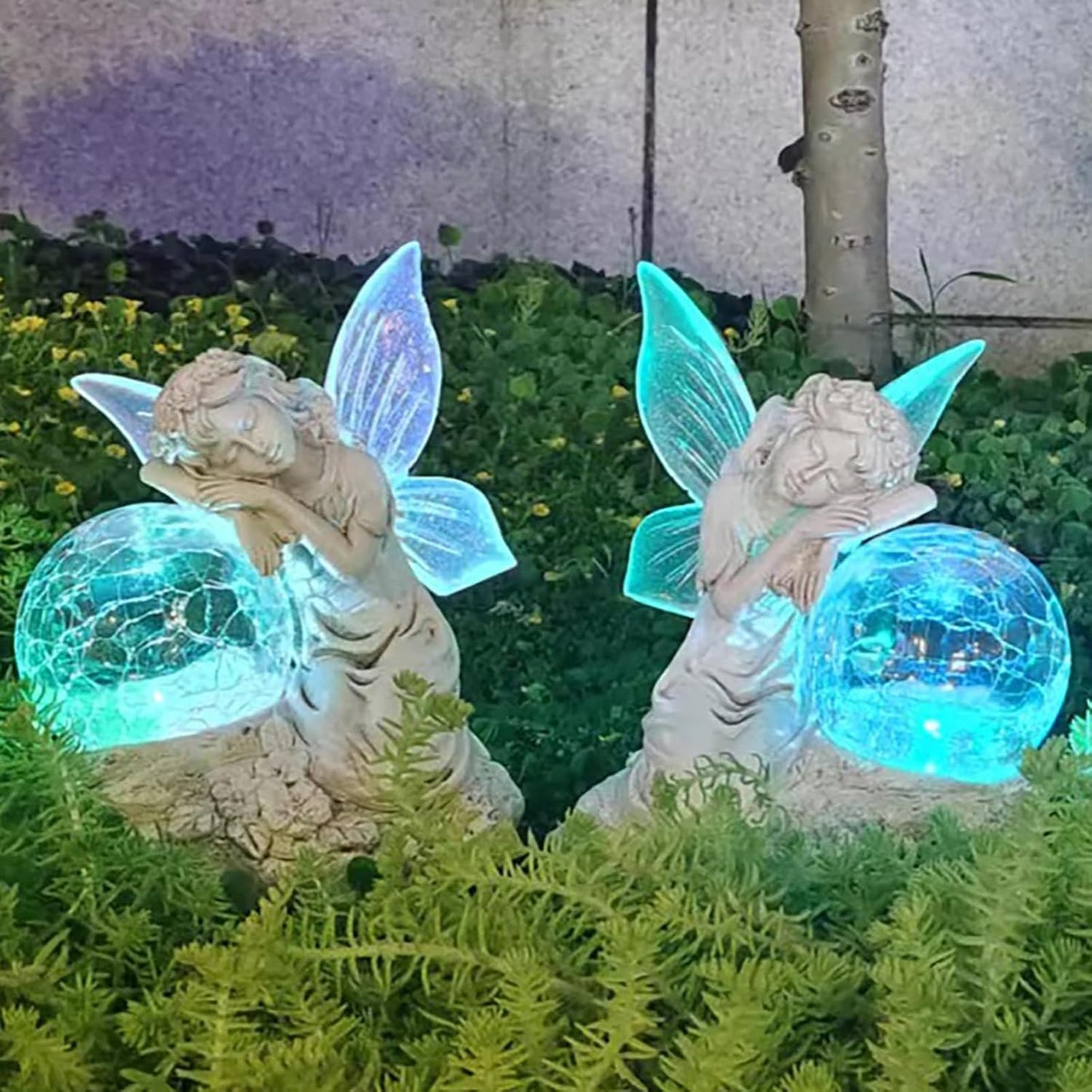 Solar Powered Outdoor Flower Fairy Statue with Glass Ball