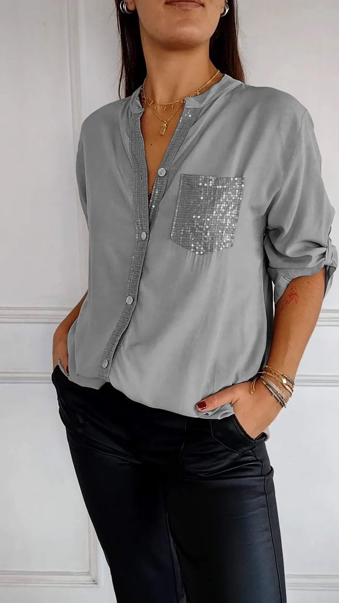 ✨Special products this week 💗V-neck Sequin Mid-sleeve Casual Top