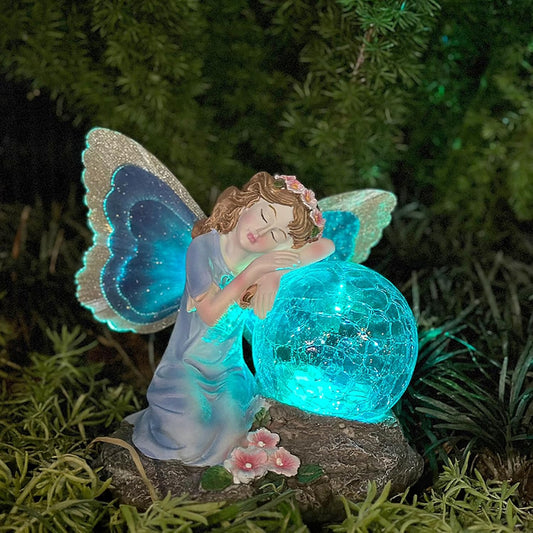 Solar Powered Outdoor Flower Fairy Statue with Glass Ball