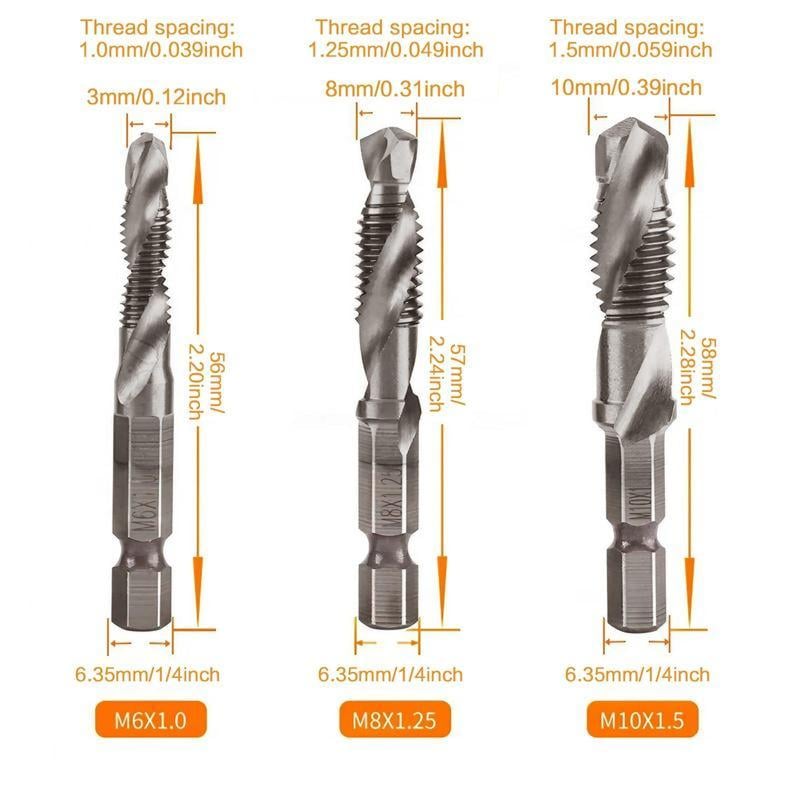 3 In 1 Spiral Tap Hex Shank Drill Bit Set