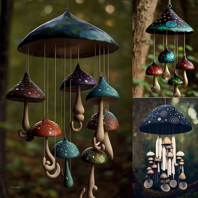 Handmade Art Mushroom Wind Chime