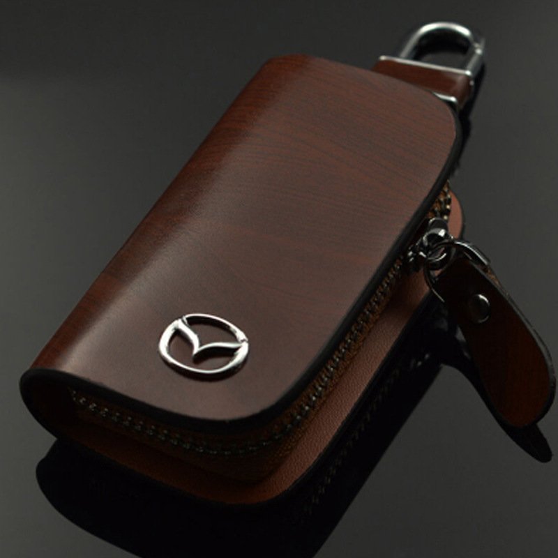 💥$19.99🚗 Car Key Pouch,Wood Grain Cowhide Leather
