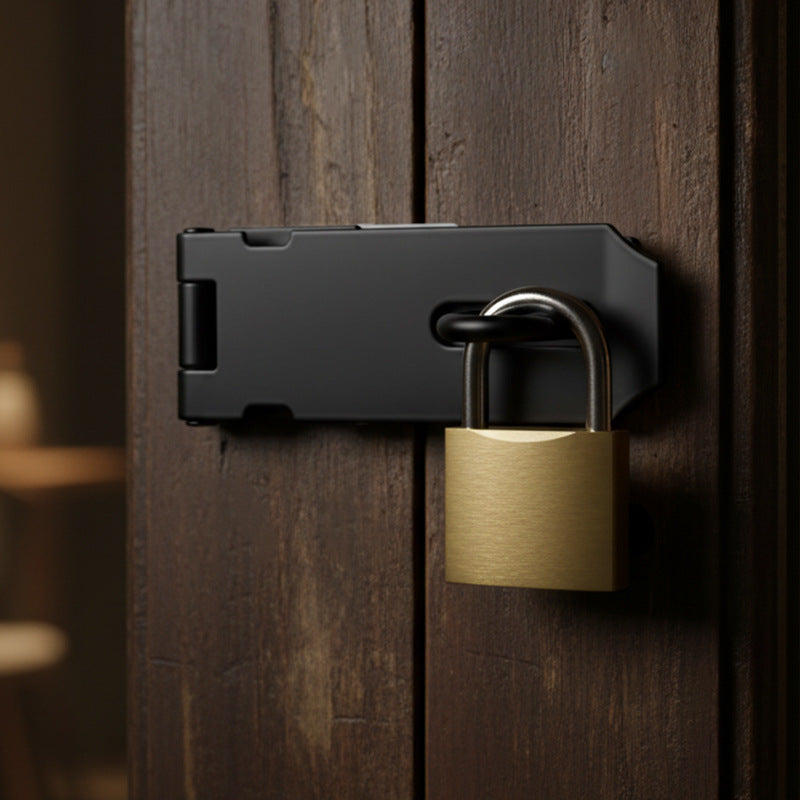 304 Stainless Steel Lock Brand Black Old-Fashioned Door Bolt With Padlock Hasp Anti-Theft Door Buckle Thickened Folding 90 Degree Lock