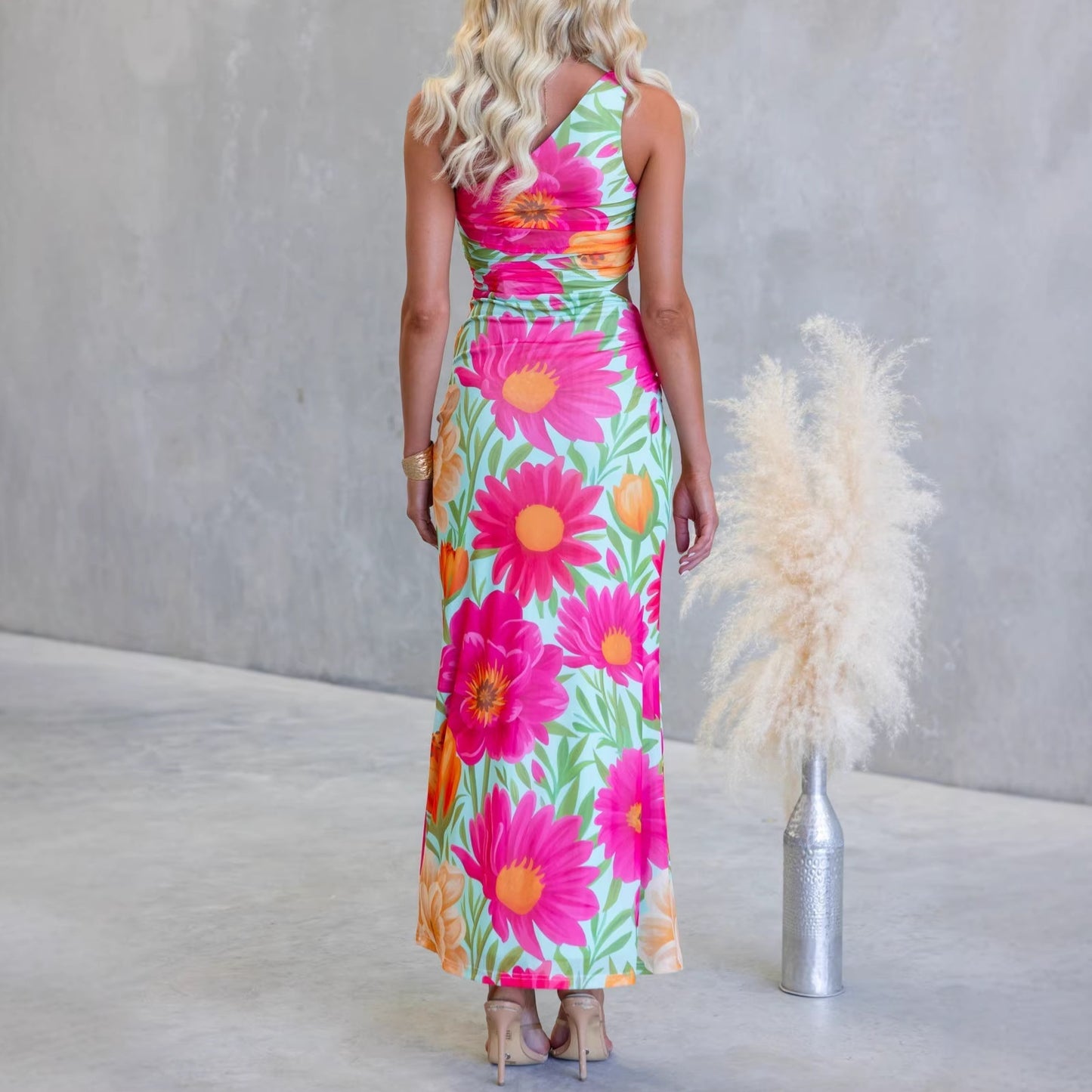 One Shoulder Cutout Twist Maxi Dress