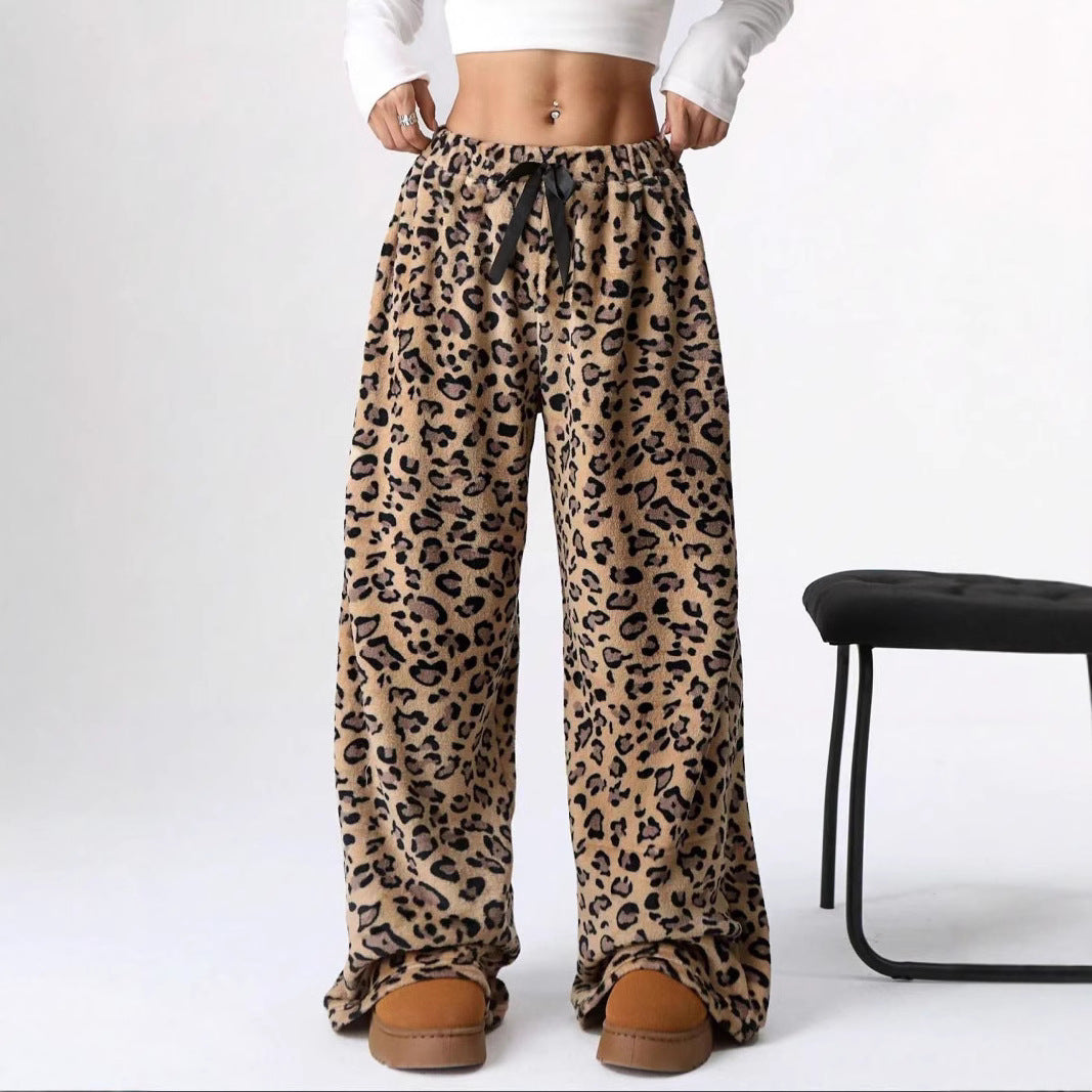 Casual Leopard-Print Straight-Leg Wide-Leg Pants