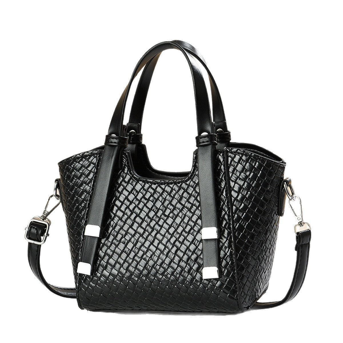 Women's Minimalist Woven-Texture Commuter Bucket Bag