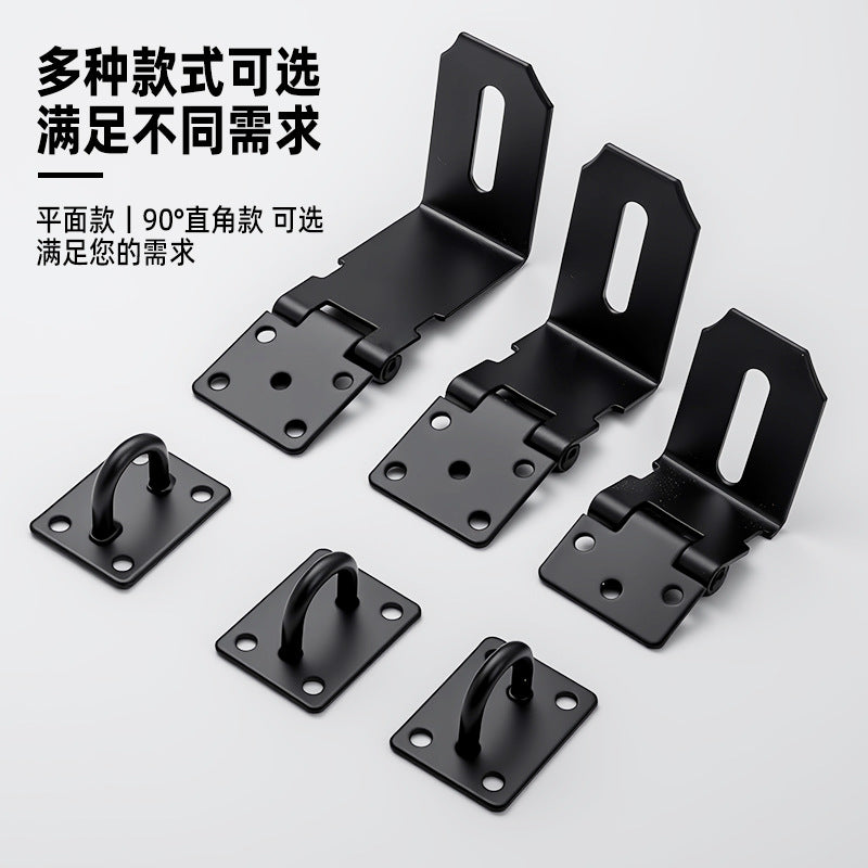 304 Stainless Steel Lock Brand Black Old-Fashioned Door Bolt With Padlock Hasp Anti-Theft Door Buckle Thickened Folding 90 Degree Lock