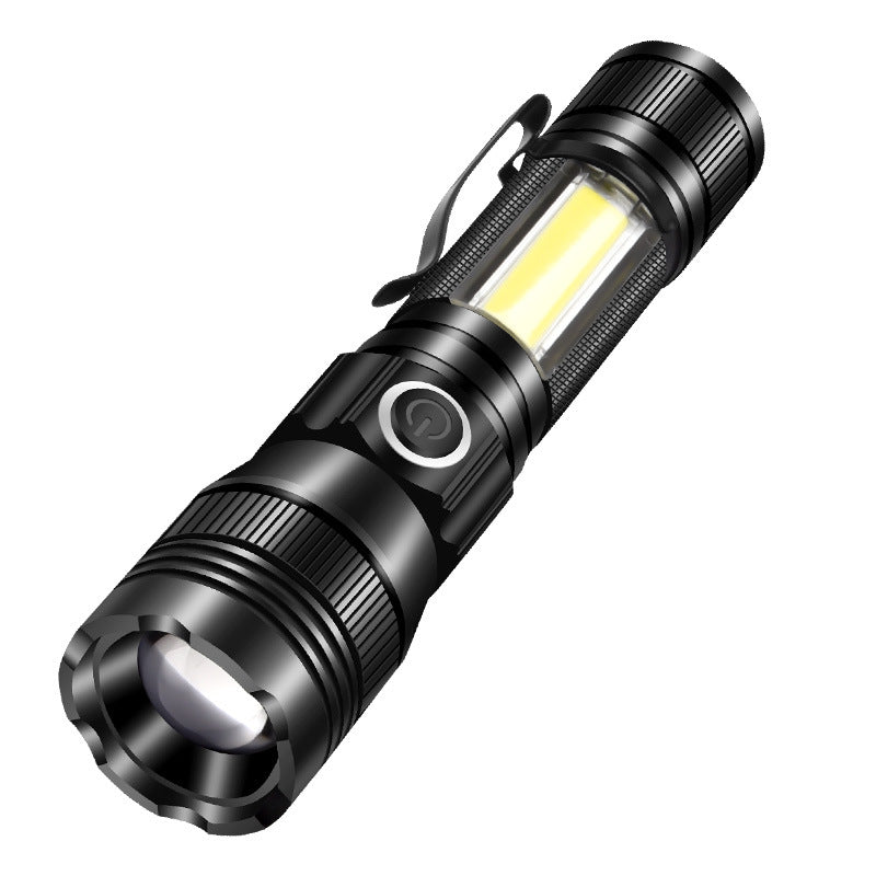 High-intensity flashlight with dual light sources and telescopic zoom