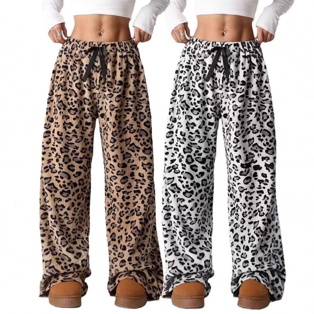 Casual Leopard-Print Straight-Leg Wide-Leg Pants