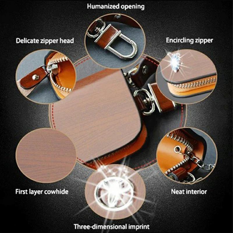 💥$19.99🚗 Car Key Pouch,Wood Grain Cowhide Leather