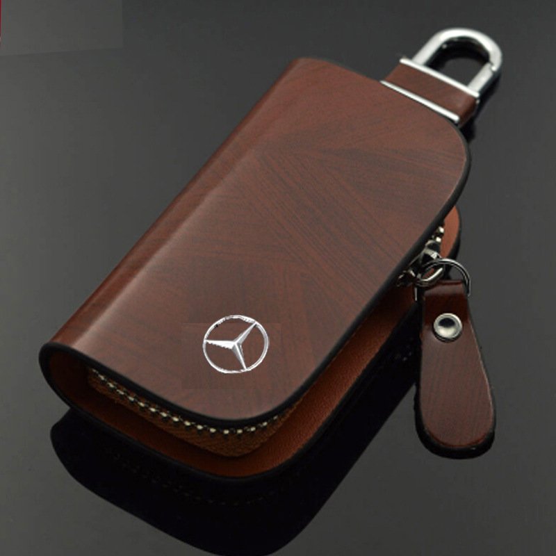 💥$19.99🚗 Car Key Pouch,Wood Grain Cowhide Leather