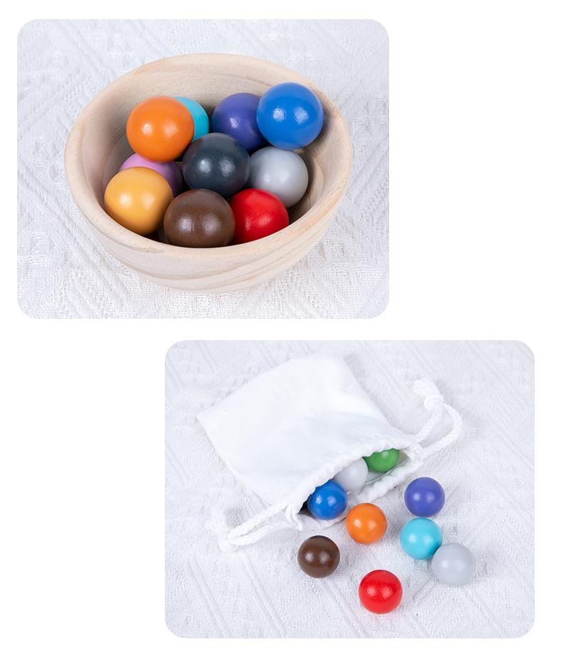 Rainbow Balls in Cups Toddler Montessori Toys, Kids Preschool Wooden Matching Games for Learning Color Sorting and Counting