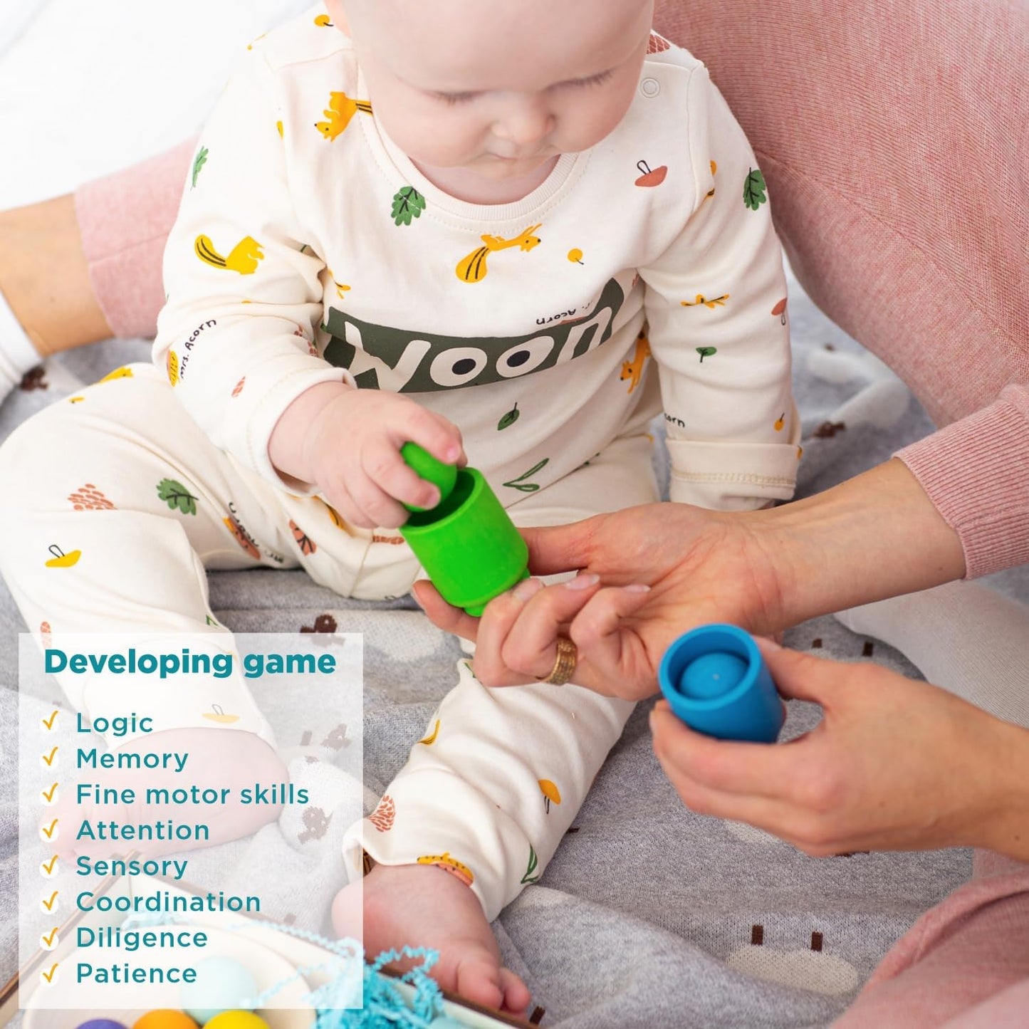 Rainbow Balls in Cups Toddler Montessori Toys, Kids Preschool Wooden Matching Games for Learning Color Sorting and Counting