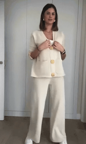metal button wool sweater wide-leg pants suits