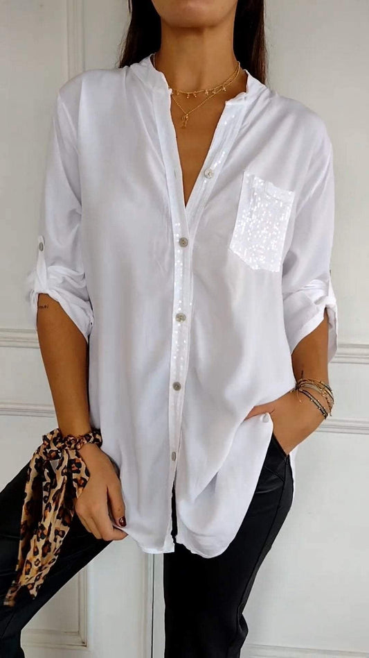 ✨Special products this week 💗V-neck Sequin Mid-sleeve Casual Top