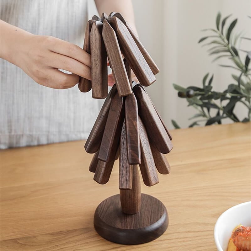 black walnut wood table mat tree